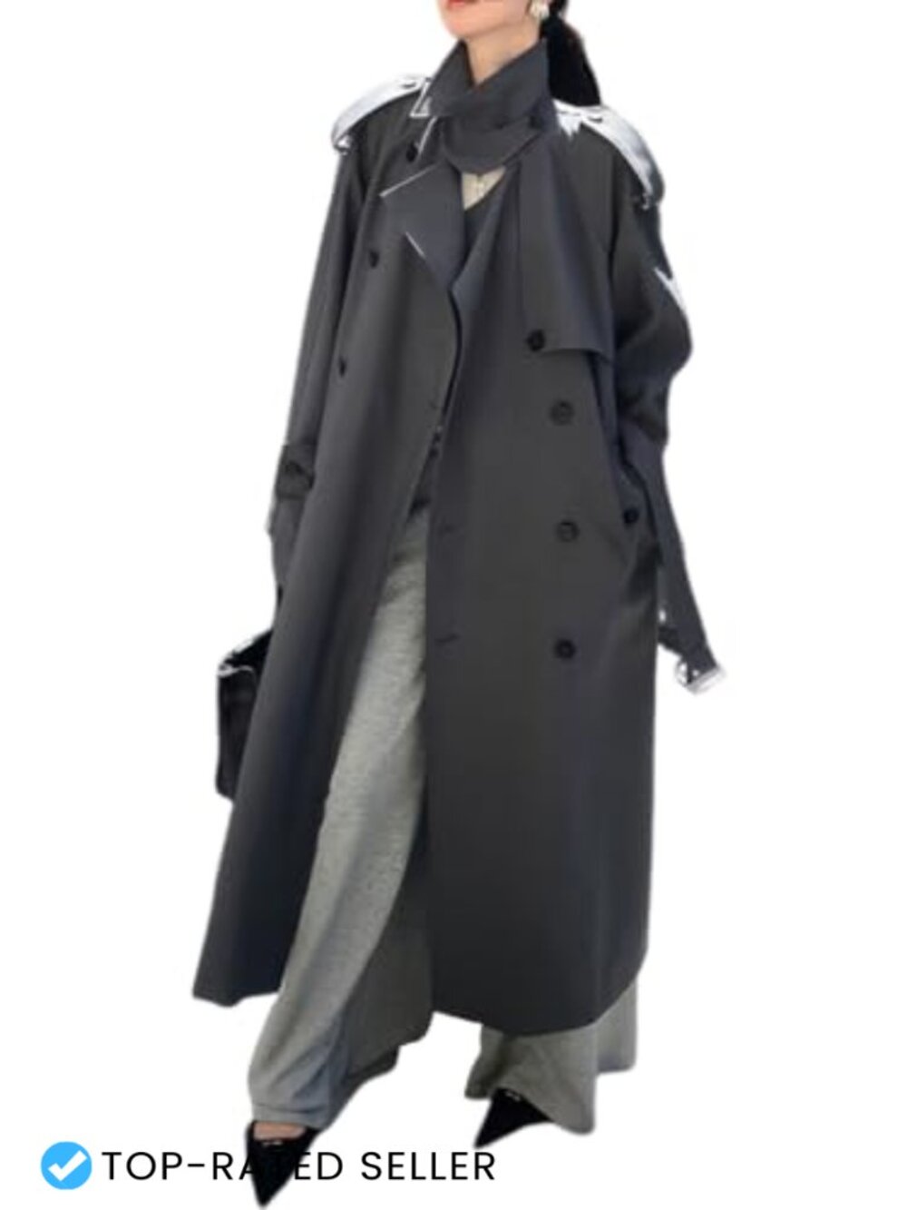 Womens Double Breasted Trench Coat Belted Lapel Collar Long Windproof